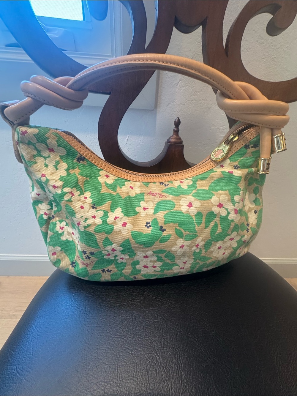 Lilly Pulitzer Green Floral Mini Shoulder Bag with Tan Handles